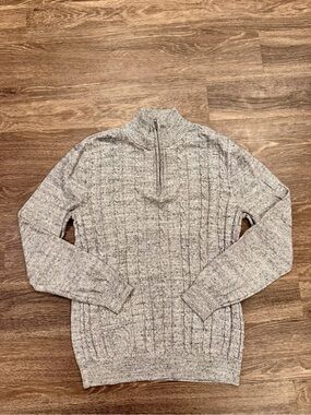 Fairlane Men's XL Gray Marled Cable Knit Quarter Zip Mock Neck Sweater